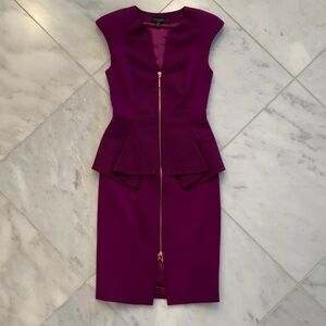 Purple Peplum Dress with Rose Gold-tone Zipper
